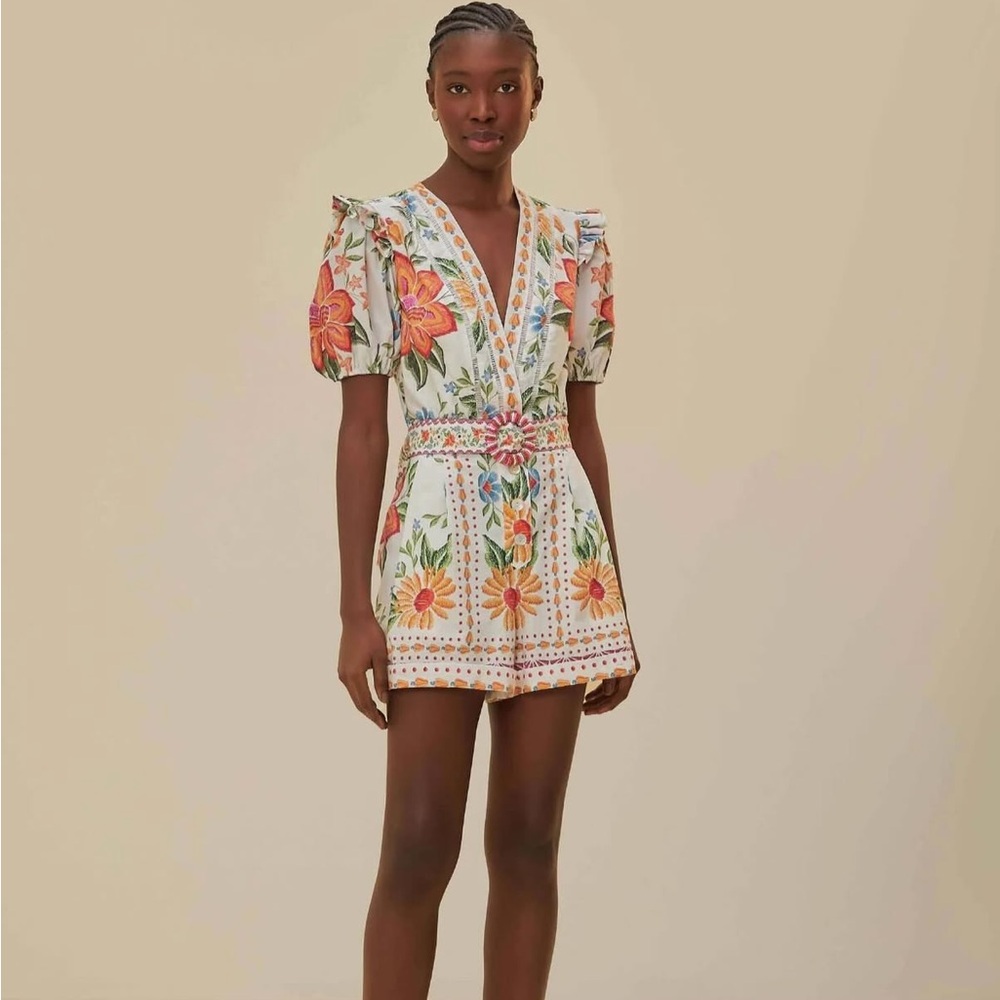 FARM Rio Floral Jumpsuit in White and Orange